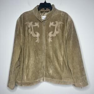 Vintage Pamela McCoy Brown Suede Leather Jacket Plus Size 3XL Western Zip Collar